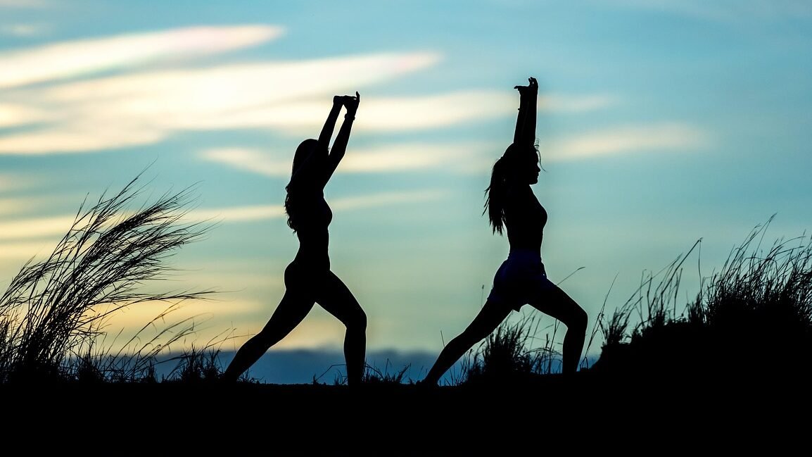 Meditations women, yoga, silhouettes, water, reflection, mirroring, water reflection, pose, posing, yoga pose, meditation, stretching, wellness, well-being, exercise, adults, asia, nature, girls, morning, outdoors, pair, people, stance, sunrise, sunset